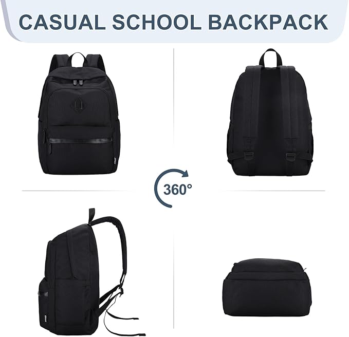 RAVUO Backpack for Men, Water Resistant Black School Backpacks Large Bookbag 15.6inch Laptop Back Pack College Daypack Schoolbag for Teen Boys Girls