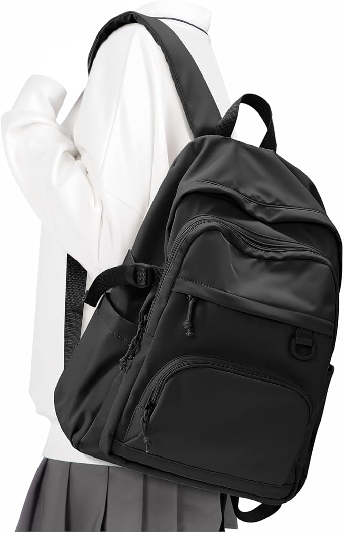 Lightweight Black College Backpack for Women Men Cute School Bag for Teens Girls Boys High School Backpack for Students Waterproof Casual Daypack Backpack