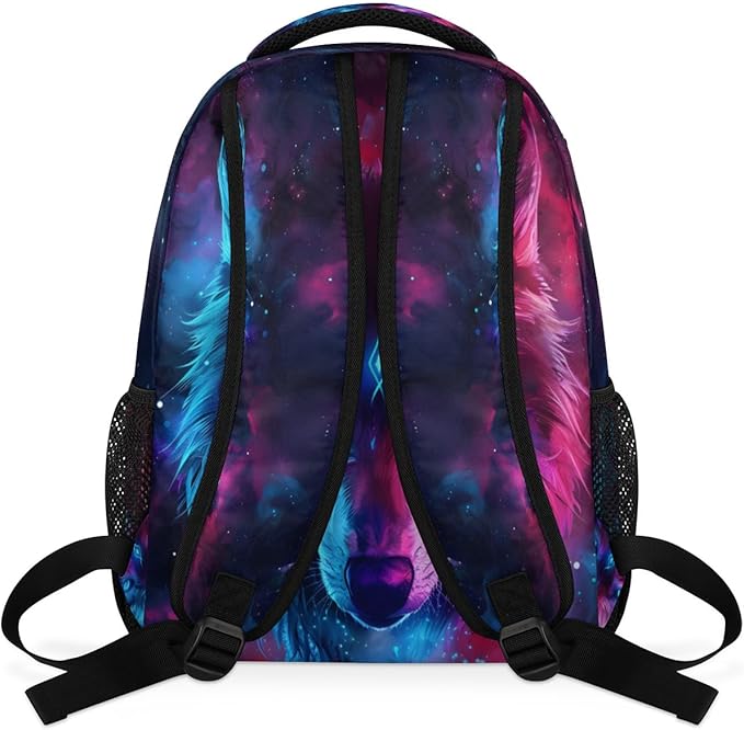 Pardick Galaxy Wolf Backpacks for Boys Girls Kids Rainbow Wolf Lightweight 16 Inch School Backpack Laptop College Bookbag Travel Casual Daypack Hiking Camping Computer Rucksack Medium