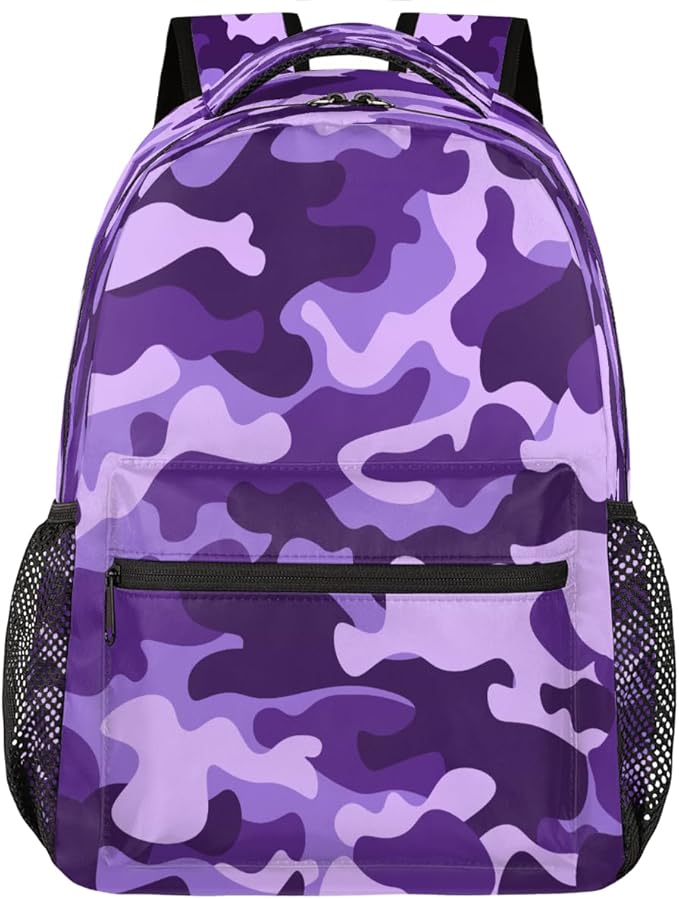 Pardick Camouflage Camo Purple Backpack for Kids Girls Boys Lightweight School College Students 18in Bookbag Large Capacity Computer Backpacks Laptop Rucksack Travel Gym Hiking Camping Daypack