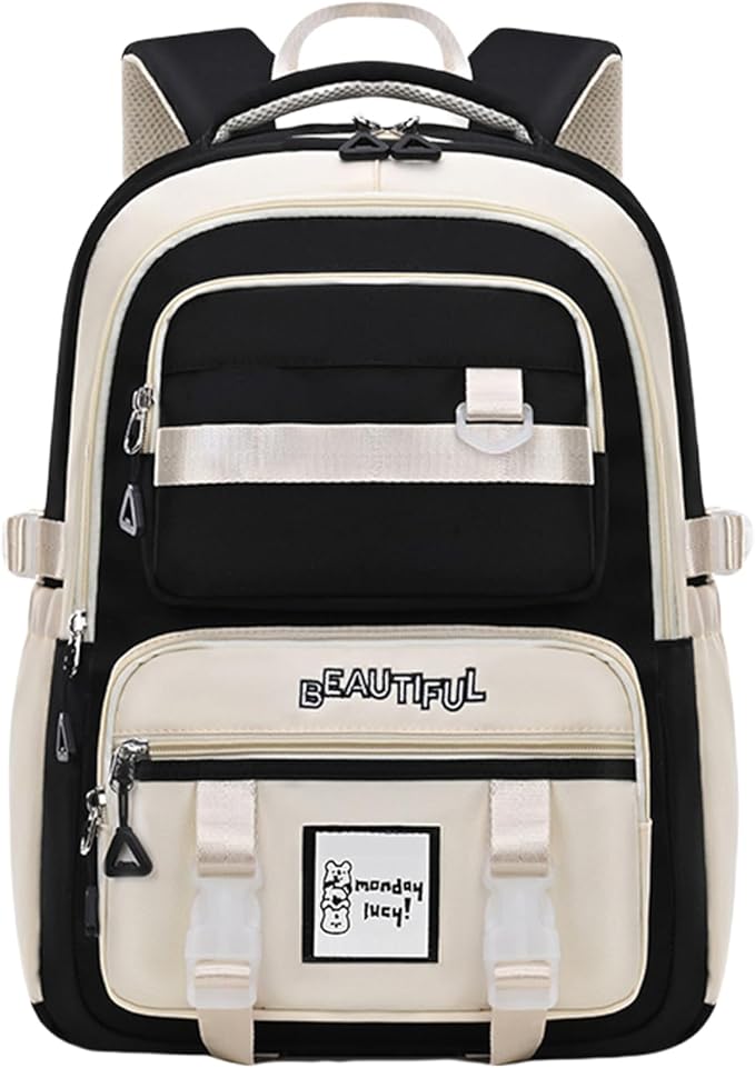 Cute Aesthetic Backpack for Women College Laptop Backpacks Kawaii Preppy Multiple Pockets Anti Theft Waterproof Large Daypack (Black)