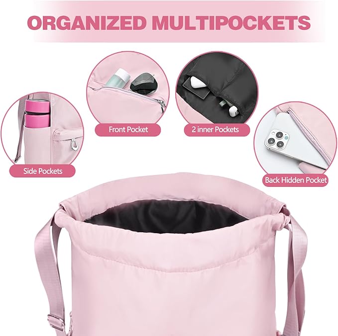Drawstring Backpack with Wet Pocket Gym Backpack Water-Resistant Cinch String Bag Beach Swim for Women Men