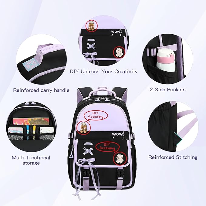 Cusangel Teen Girls Backpack,Girls Cute Backpack Big kids Elementary Middle High School College Student,17" Bookbag For 9Age+ boys(Purple)