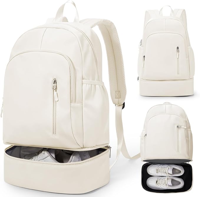 Gym Backpack for Women Men, Lightweight Gym Bag with Shoe Compartment, Waterproof Sports Backpack with Wet Pocket for Yoga Fitness Sports, Beige