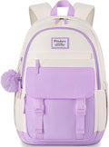 School Backpack for Teen Girls, Cute College Backpacks for Women Students Aesthetic Bookbag Large 15.6 Inch Laptop Bag Middle School Travel Back Pack (Purple Beige)