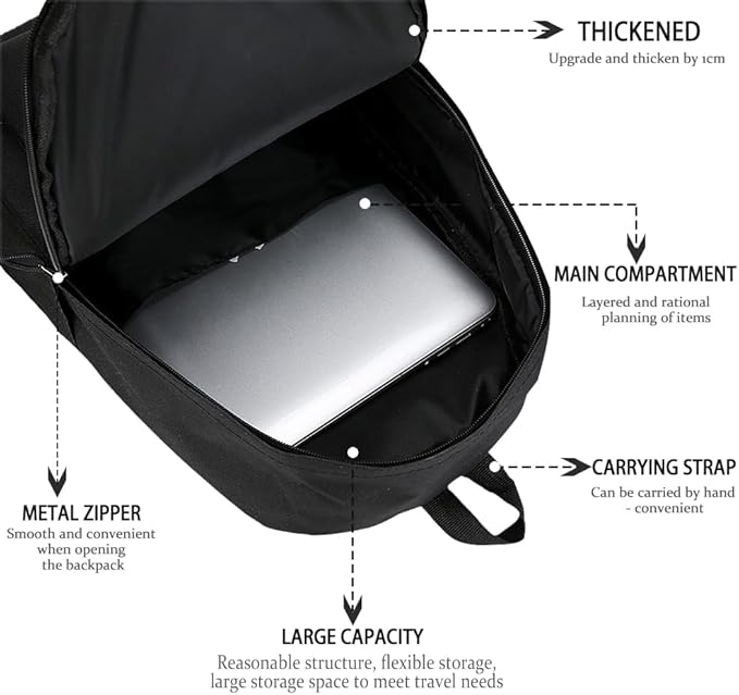Multifunctional Casual Backpack for Men Women, Lightweight Water-Resistant School Bookbag for College Work Travel, Black 02