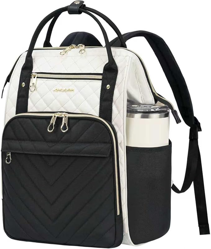 KROSER Laptop Backpack 17" Stylish Backpack Water Repellent College Casual Daypack with USB Port Travel Business Work Bag for Men/Women-Beige/Black