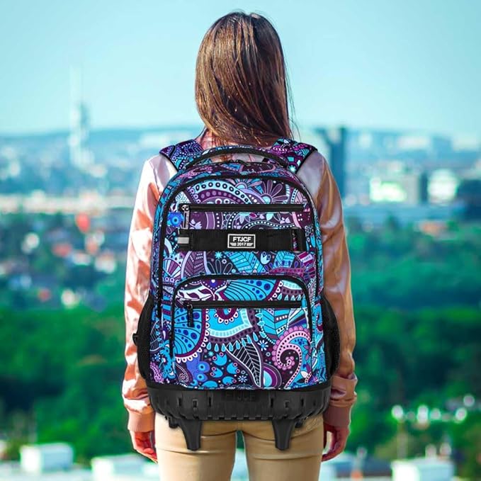Rolling Backpack for Womens and Mens, Adults Wheeled Bookbag with Lunch Box for Girls and Boys.