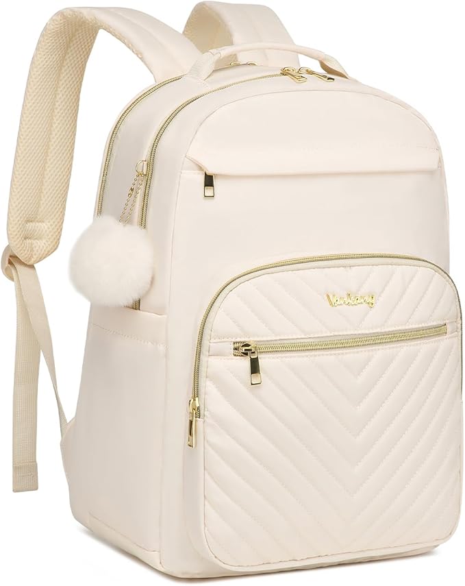 Laptop Backpack Women Bookbag, Teen Girls Backpack for Middle High School College Students, Teacher Work Bag Back Pack Travel, Beige