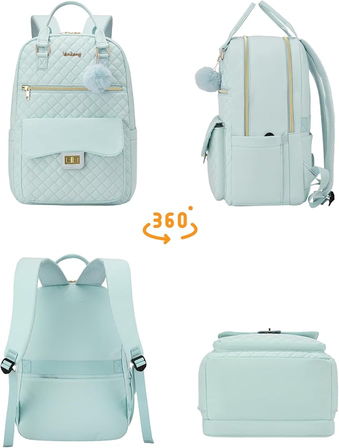 Girls Backpack, Aesthetic School Bag with Charging Hole for Kids Elementary Middle High School College Women Teens Bookbag, Green
