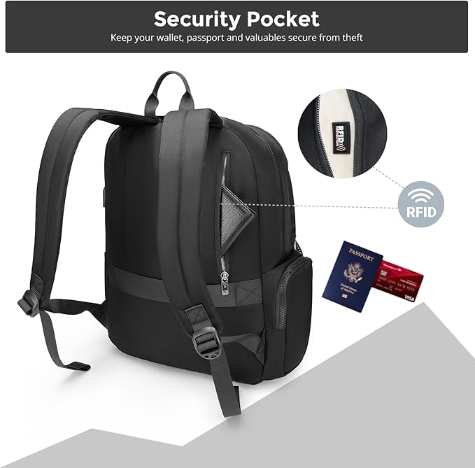 Swissdigital Design Backpack for Women, 15.6 inch Laptop College Black Medium Simple Modern Backpacks for School with USB Charging Port for Womens Girls | SD1711-01