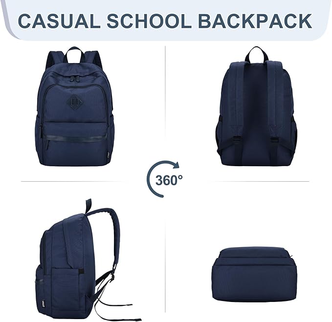 RAVUO Backpack for School, Large Mens Boobbag Water Resistant 15.6 inch Laptop Back Pack for College Unisex Schoolbag Daypack with Compartments for College Work Travel,Blue