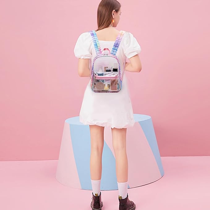 BTOOP Clear Mini Backpack for Stadium Events 12x12x6 Small Transparent Backpacks Plastic See Through Clear Bag for Concerts Work Festival Security Travel