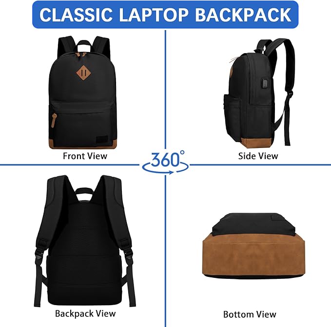 Goloni Backpack for Men Women, Anti-Theft Travel Laptop Backpack, Water Resistant 17.3 Inch USB Charging Backpack, Large Capacity Work Commute Bag