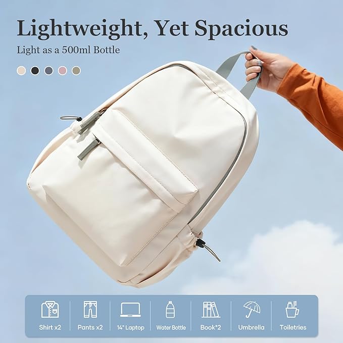Cute School Backpack For Girls Boys Casual College Laptop Backpack Water Resistant High School Book Bag Lightweight Simple Daypack (Beige with Green)