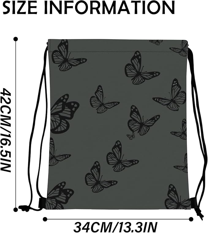 Drawstring Backpack Draw String Bag Waterproof for Sports Gym Beach Travel Cute Aesthetic Sackpack Men Women (13"×17")-Butterfly