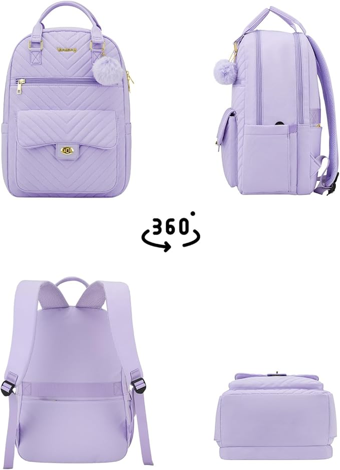 School Backpacks for Girls, Aesthetic Bookbag with Laptop Compartment for College Women Teens Middle High School, Purple