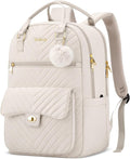 Aesthetic Bookbag for School Girls, Laptop Backpack with Charging Hole for College Women Teens Casual Daypack, Beige