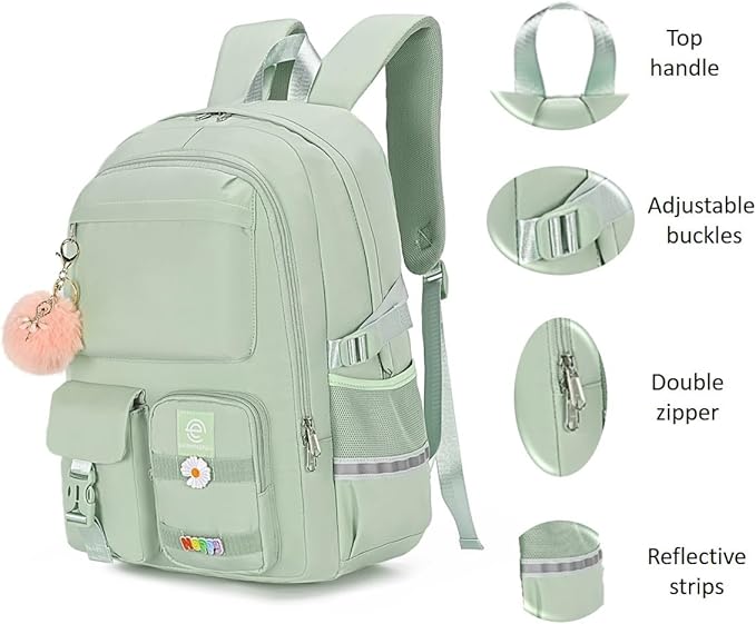 School Backpack for Girls & Women, Bookbag for Middle School & College, Large Travel Daypack for Laptop (Mint green)