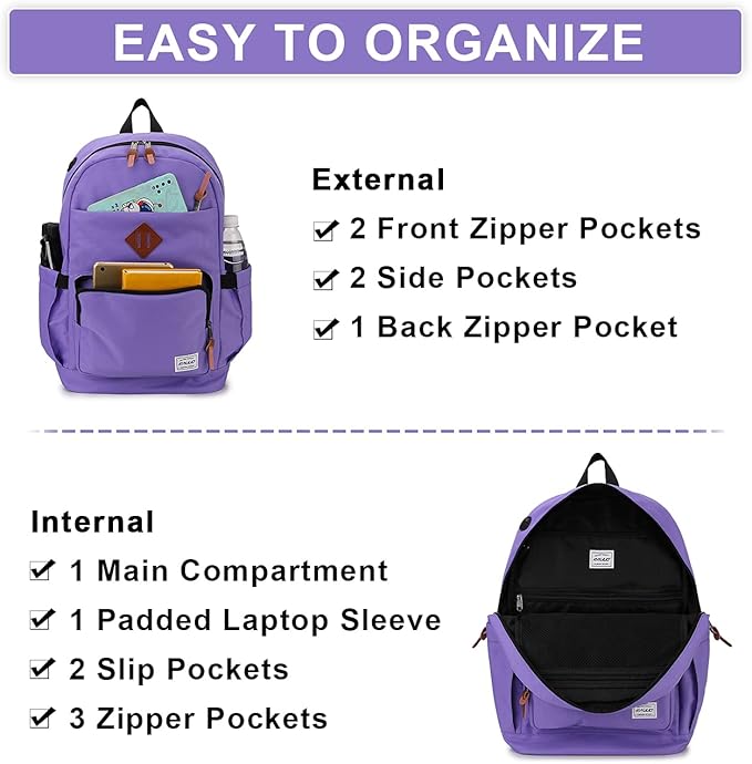 RAVUO School Backpack for Men Women, Water Resistant 15.6 inch Laptop Bag College Bookbag Casual Daypack Travel Rucksack