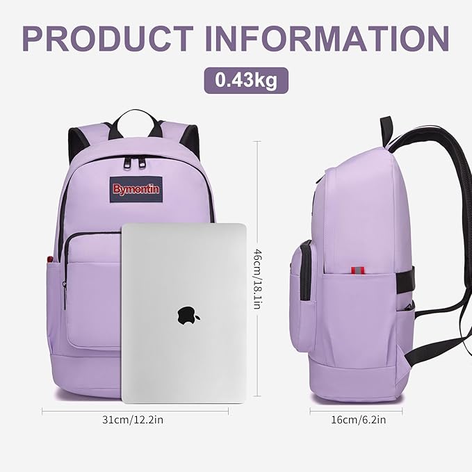 Classic Casual Backpack, Lightweight Daypack with 10 Pockets, Laptop Compartment, EVA Foam Pad (Purple)