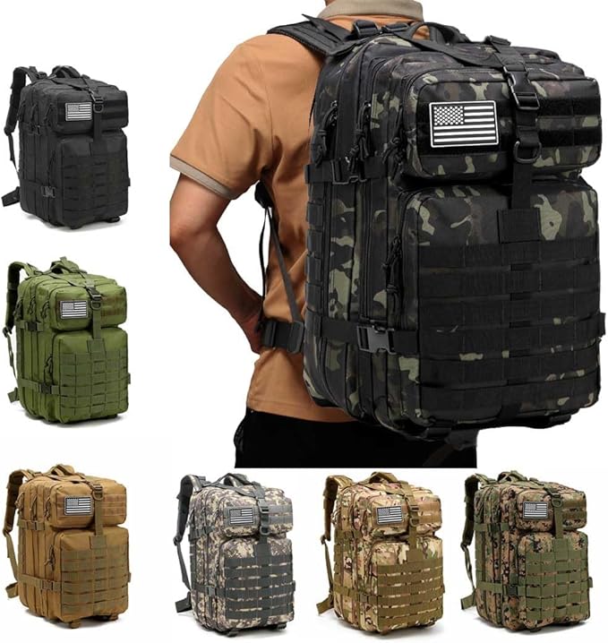 Tactical Backpack for Men, 45L Military Gym Backpacks, Large 3-Day Assault Pack Bug Out Bag MOLLE Daypack for Rucking Fishing Camping (Jungle Digital)