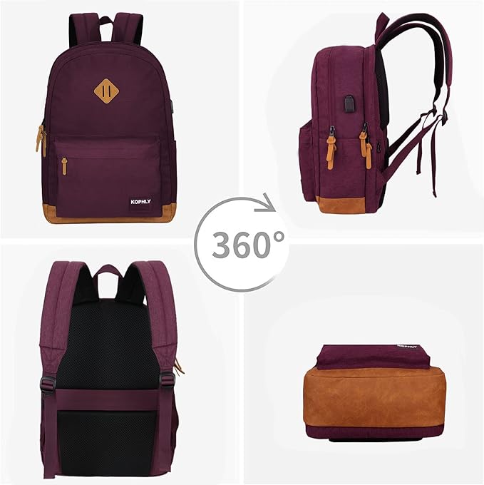 SUPACOOL Lightweight Laptop Backpack with USB Charging Port for Men and Women, Double Layers Backpack for College, Work, Travel, Casual(Purple)