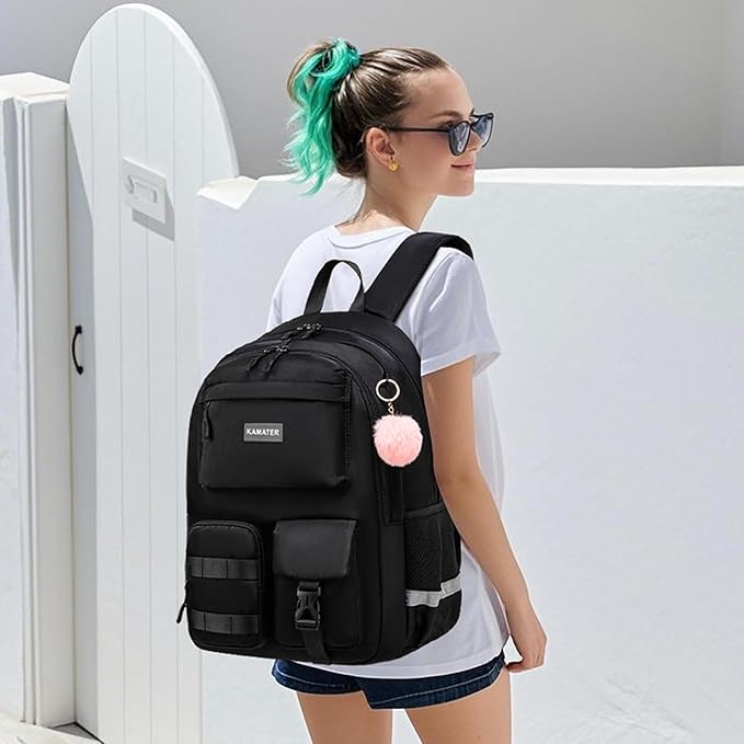 School Backpack for Teen Girls & College Women - Anti-Theft & Water Resistant 17.3 Inch Laptop Mochilas Bookbag - Large Ergonomic Straps Backpack, Classic Black