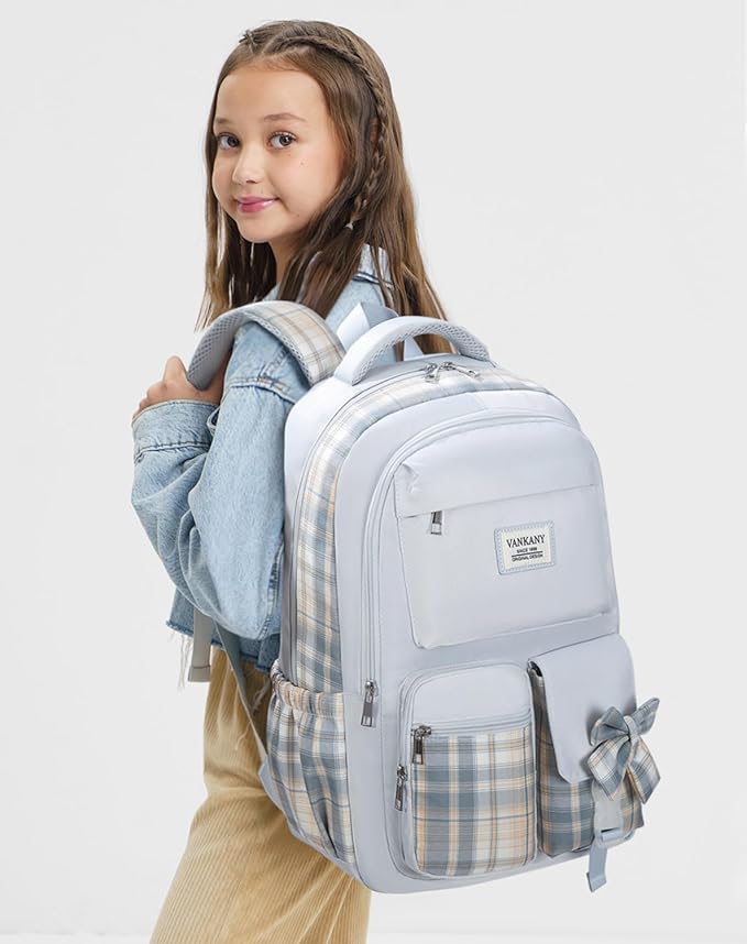School Backpack for Teen Girls, Cute Bookbag Laptop Bag for Middle School Highschool College Women, Student Backpack Morral Escolar Niña (Blue)
