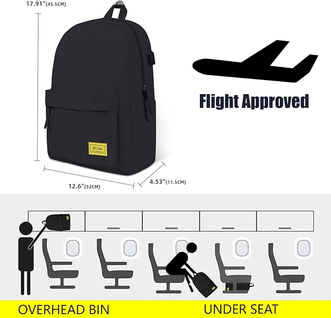Premium Lightweight Laptop Backpack with USB Charging Port, Durable College School Bookbag, 2 Built-in Organizers, Padded 15.6-inch Laptop/Notebook Sleeve, Slim Water Resistant Bag, Black