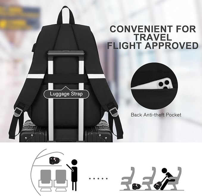 Backpack for Teen Girls, 17.3 Inch Laptop Backpack Cute Kids Bookbag for Middle School College Students, Large School Bag for Women (Black)