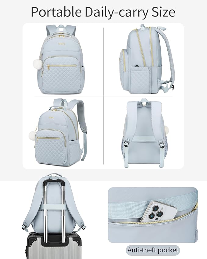 Laptop Backpack Women School Backpack for High School Teen Girls, Water Resistant College Bookbag with Charging Hole for Travel Work, Blue