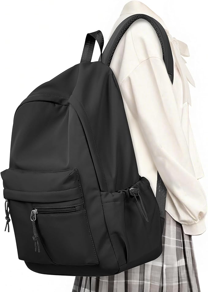 Black School Backpack for Girls Boys Bookbag Cute Aesthetic College Backpack Women Middle High School Teen Students Book Bag Lightweight Gym Work Laptop Casual Daypack Backpacks Men