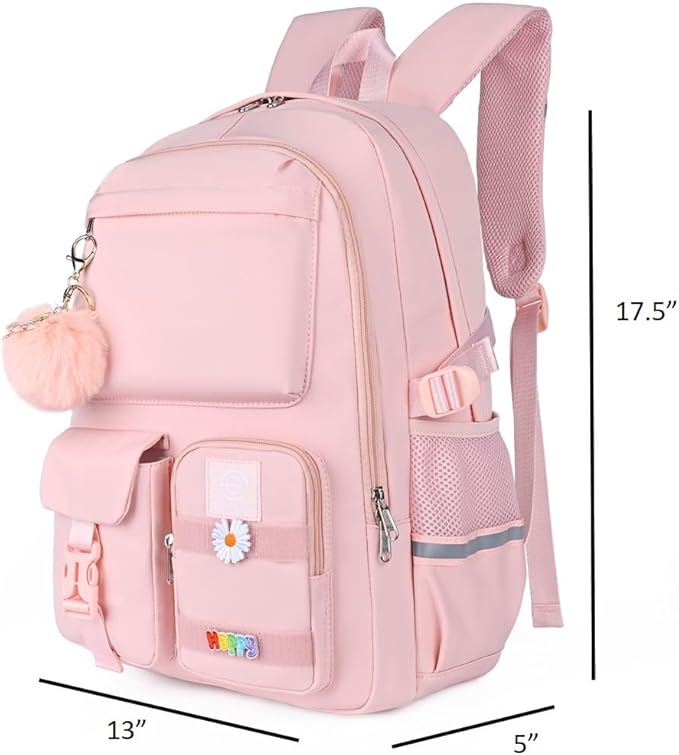 School Backpack for Girls & Women, Bookbag for Middle School & College, Large Travel Daypack for Laptop (Pink)
