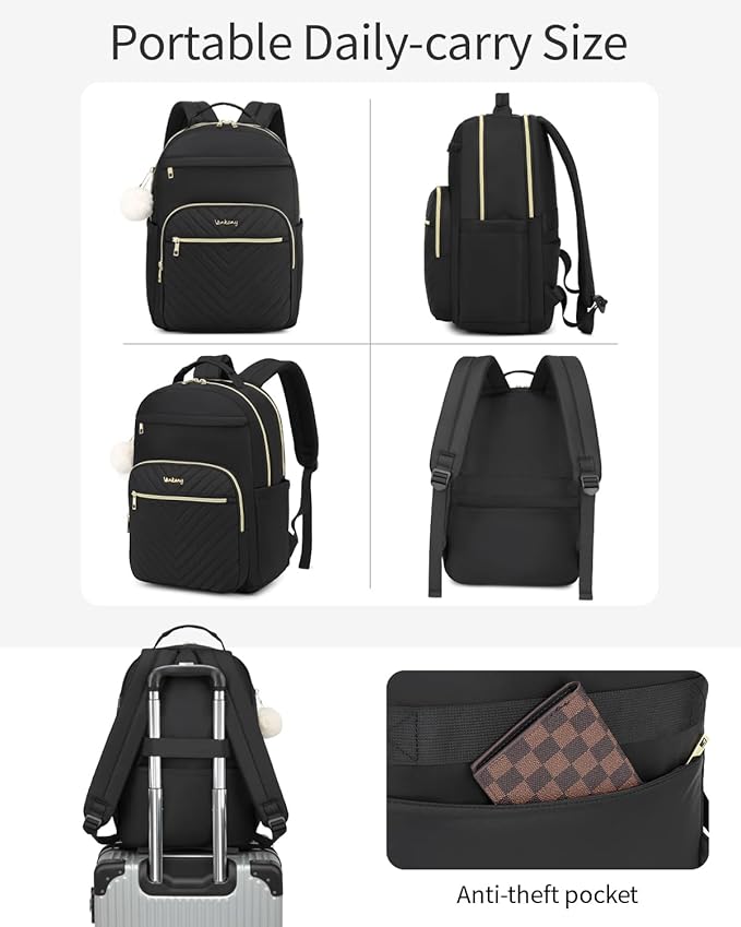 17.3 Laptop Backpack Women, Cute Bookbag for University Middle High School Girls, Fashion Adult Backpack for Work Clinical Teacher, Black