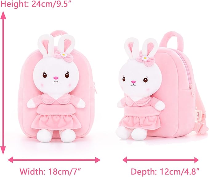 Gloveleya Kids Backpack Toddler Backpacks with Stuffed Bunny Toy Pink 9''…