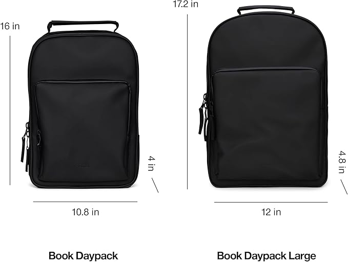 RAINS Book Daypack Large Lagoon Laptop Backpack for Men and Women, Waterproof Black Minimalist Commuter Bag with 15”-16"
