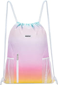 WANDF Drawstring Backpack Sports Gym Sackpack with Mesh Pockets Water Resistant String Bag for Women Men (Rainbow)