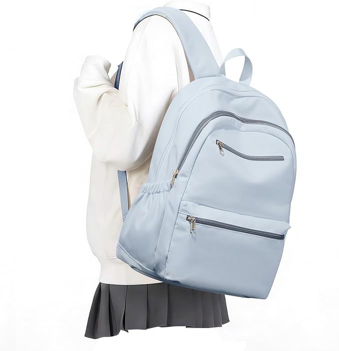 Lightweight School Backpack for Women Men, Multi Pocket Backpack for College Students, Waterproof Middle School Bags, Simple Bookbag for Teens Girls Boys, Blue