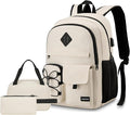 YAMTION 3 Pack School Backpack Set for Women,Bookbag for Teen Girls Backpack College Laptop School Bags,Mochilas Mujer Morrales Escuela,Beige