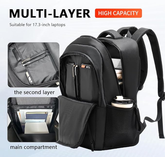 Travel Laptop Backpack, 40L Water-Resistant & Durable Business Backpack, Airline-Approved for Carry-On, Fits 17.3-inch Laptops, Suitable for School & Daily Commute