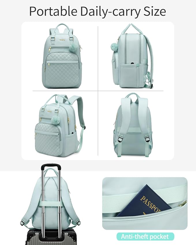 Teen Girls School Backpack, Laptop Backpack for Women Middle High School Students, Personal Item Travel Backpack Work Bag, Green