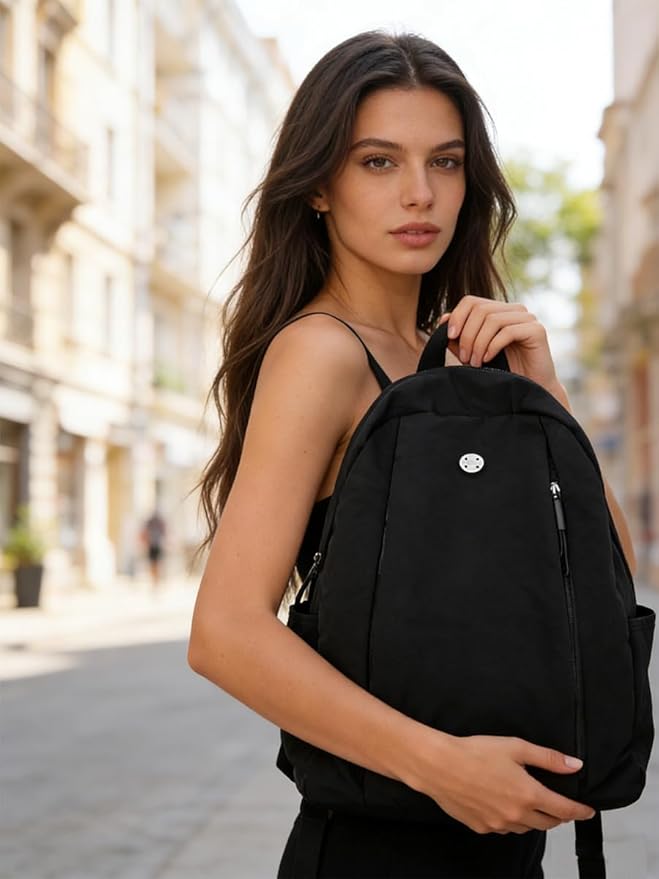 maytopia Nylon Backpack for Women Men, Waterproof Travel Backpack Purse Casual Daypack, Gym School Backpack for Daily Cycling (Black)