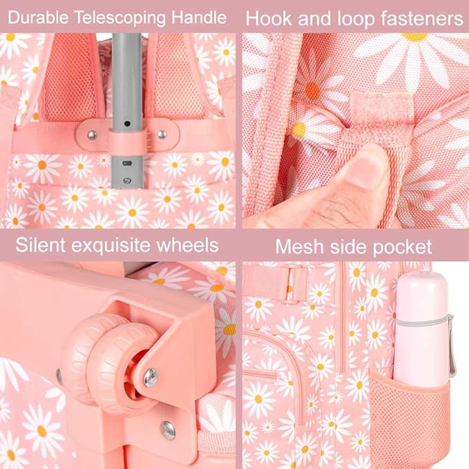 Rolling Backpack for Womens and Mens, Adults Wheeled Bookbag with Lunch Box for Girls and Boys.