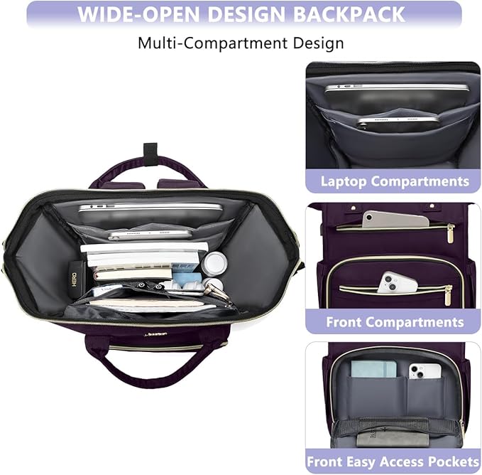 Laptop Backpack for Women Work Bags - 15.6 Inch Professional Womens Travel Backpack Purse Computer Laptop Bag Nurse Teacher Backpack Waterproof Carry on Back Pack with USB Port Dark Purple