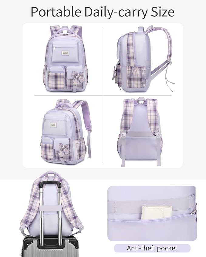Teen Girls Bookbag, Big Student School Backpack for Middle High School College Women Cute Schoolbag for Girls Teenage Back Pack (Purple)