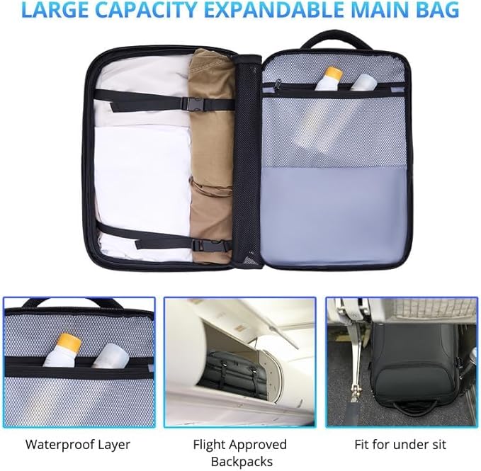 Travel Backpack for Men 50L Expandable Flight Approved Carry on Backpacks Luggage Suitcase for Travel Water Resistant 17.3 inch Laptop Backpack with 4 Packing Cubes
