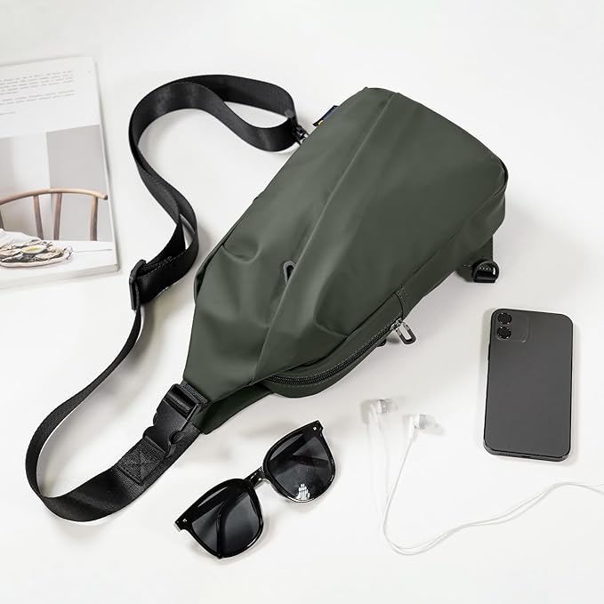 Small Sling Bag, Waterproof Nylon 7.9 Inch Crossbody Chest Bags Daypack Backpack with Anti-theft Pocket for Men Women (Dark Green)