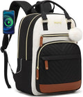 Womens Travel Backpack, Girls Bookbag with Charging Hole for High School, Cute Large Capacity Computer Bag for Work Casual, BeigeBlack Brown
