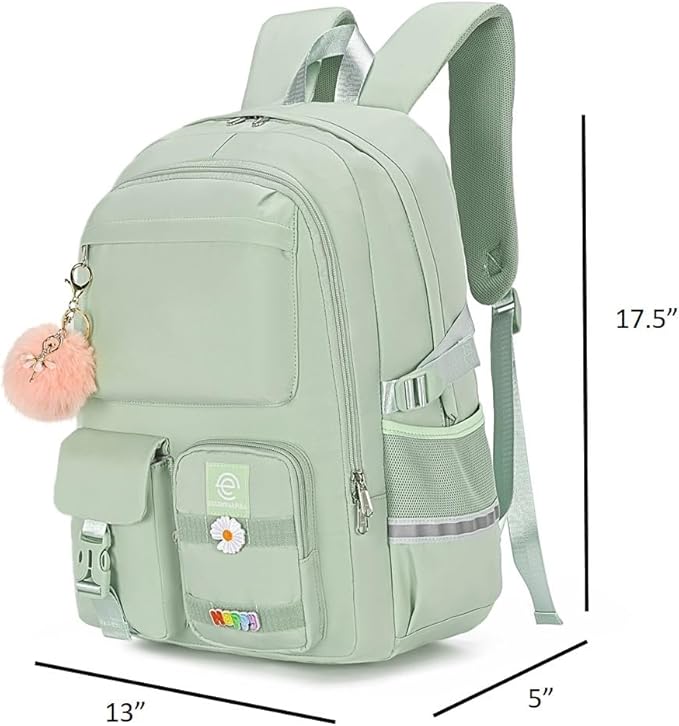 School Backpack for Girls & Women, Bookbag for Middle School & College, Large Travel Daypack for Laptop (Mint green)